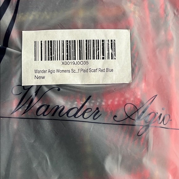Red Plaid Scarf Fringe Oblong Shawl Wrap Wander Agio NWT - Picture 6 of 14